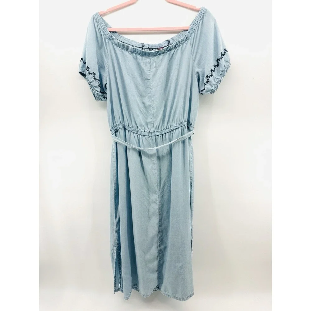 Old Navy Embroidered Peasant Dress Women Blue Tie Sleeve Boho Cottagecore NN24 - Picture 3 of 14